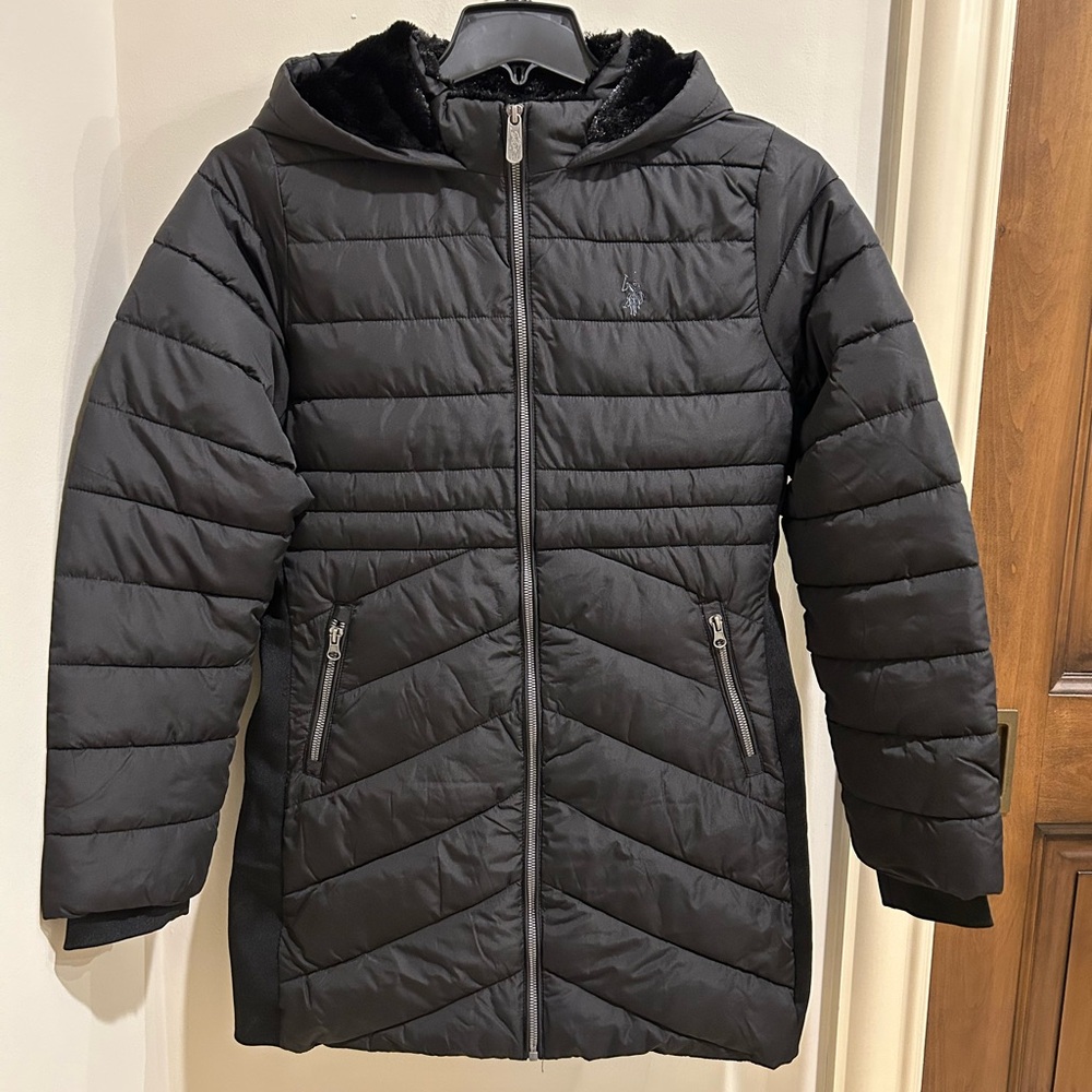 U.S.Polo Assn. Black Quilted Women’s Jacket with Faux Fur Lining